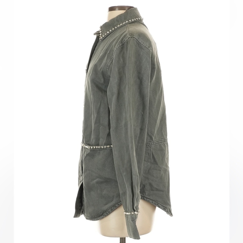 Zara Gray Denim Utility Jacket Studded Embellished Chore Jacket Crystal Detail - Picture 5 of 6